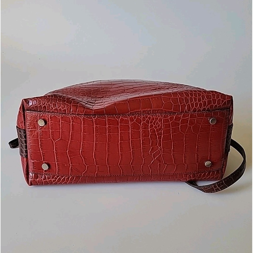 Niquea.D Satchel Shoulder Bag Embossed Italian‎ Leather Top Handle Statement - Picture 7 of 16